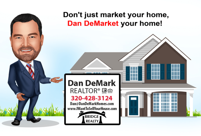 Professional realtor ad with a person in a suit near a house